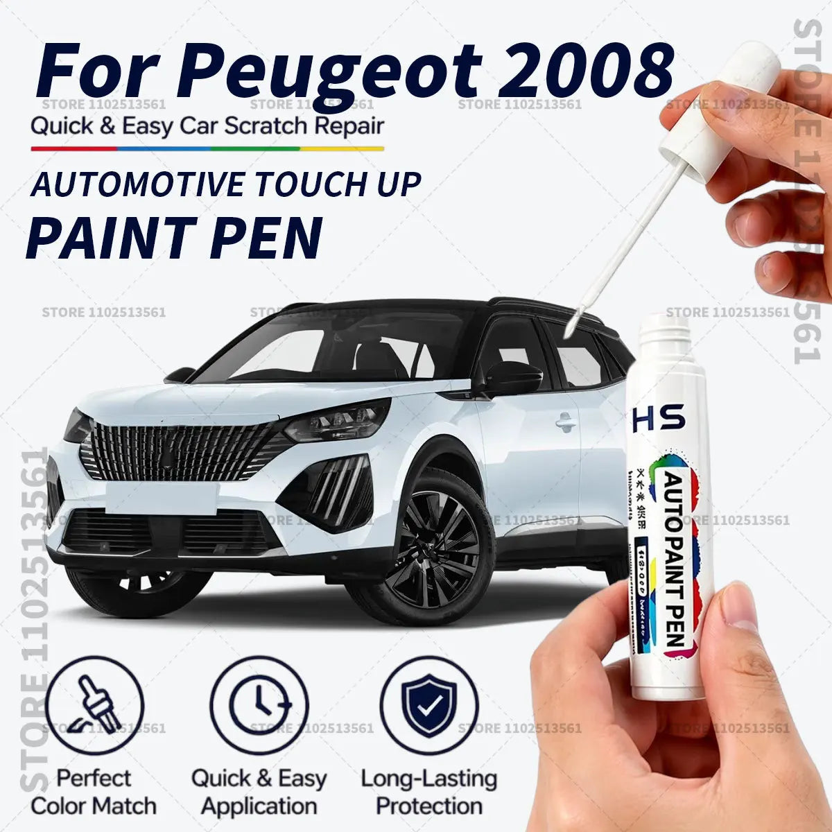 For Peugeot 2008 Touch Up Paint Pen Car Paint Scratch Repair Tool White Orange Tourmaline Phantom Red Scented White Makaha Brown
