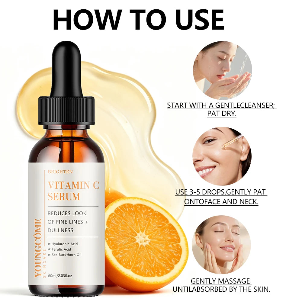 Vitamin C Serum Hydrating Facial Care with Hyaluronic Acid Ferulic Acid Sea Buckthorn Oil For Daily Skin Nourishment Lightweight
