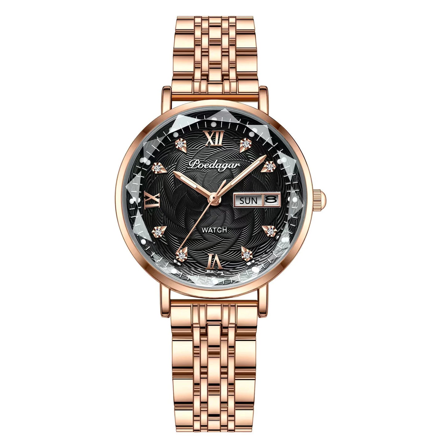 POEDAGAR Top Elegant Ladies Watch Waterproof Luminous Date Week Luxury Women's Watches Rose Gold Fashion Quartz Woman Wristwatch