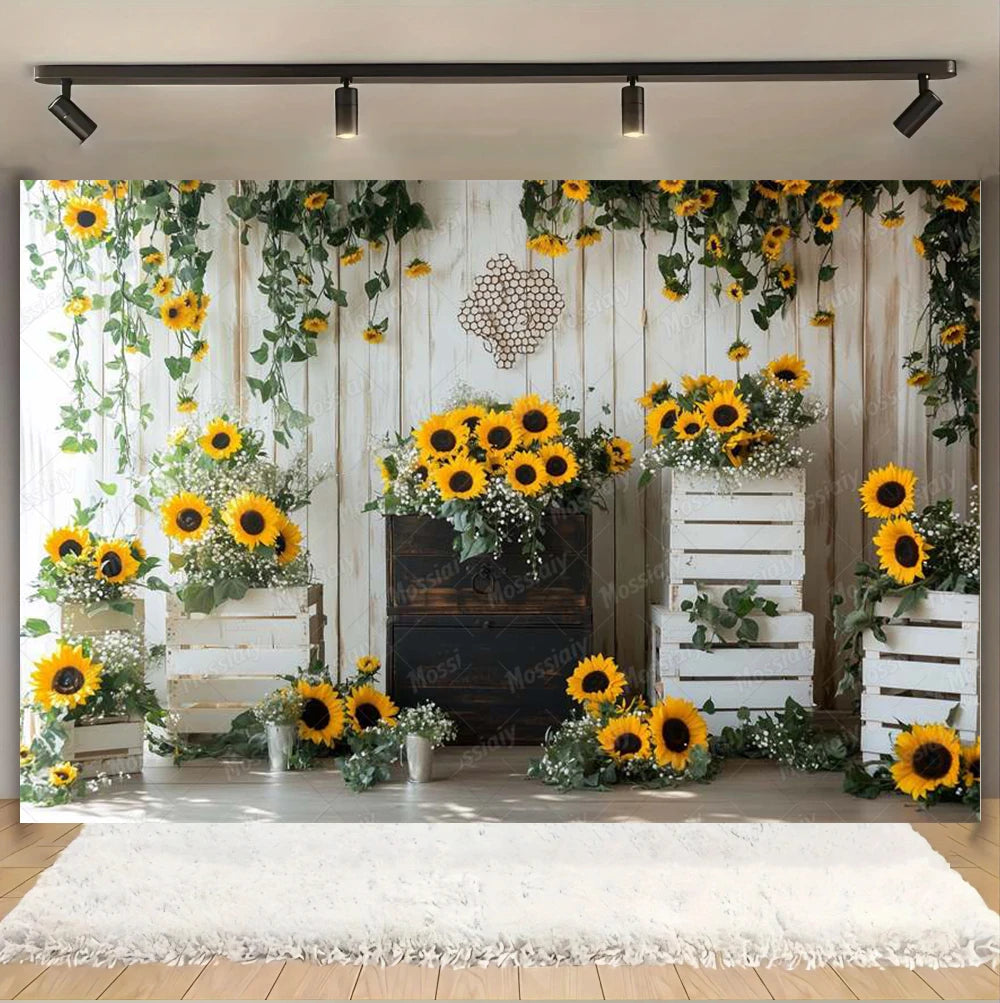 Sunflower Backdrop Photography Yellow Flower Wall Bee Garden Autumn Baby Shower Portrait Wedding Birthday Background Photo Props