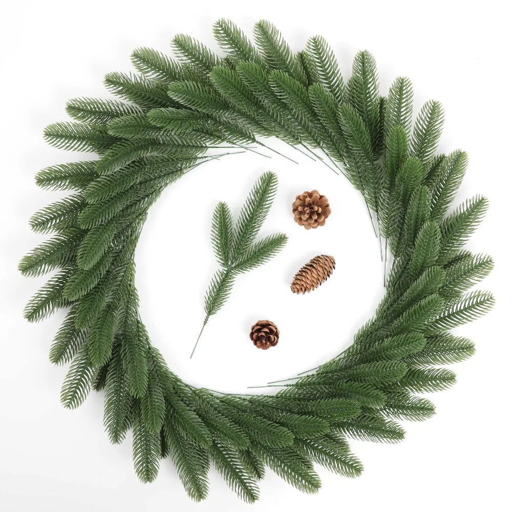 24pcs Christmas Tree Pine Branches Artificial Fake Plants Snow Pines Garland For Christmas Wreath Party Decor Xmas Ornament
