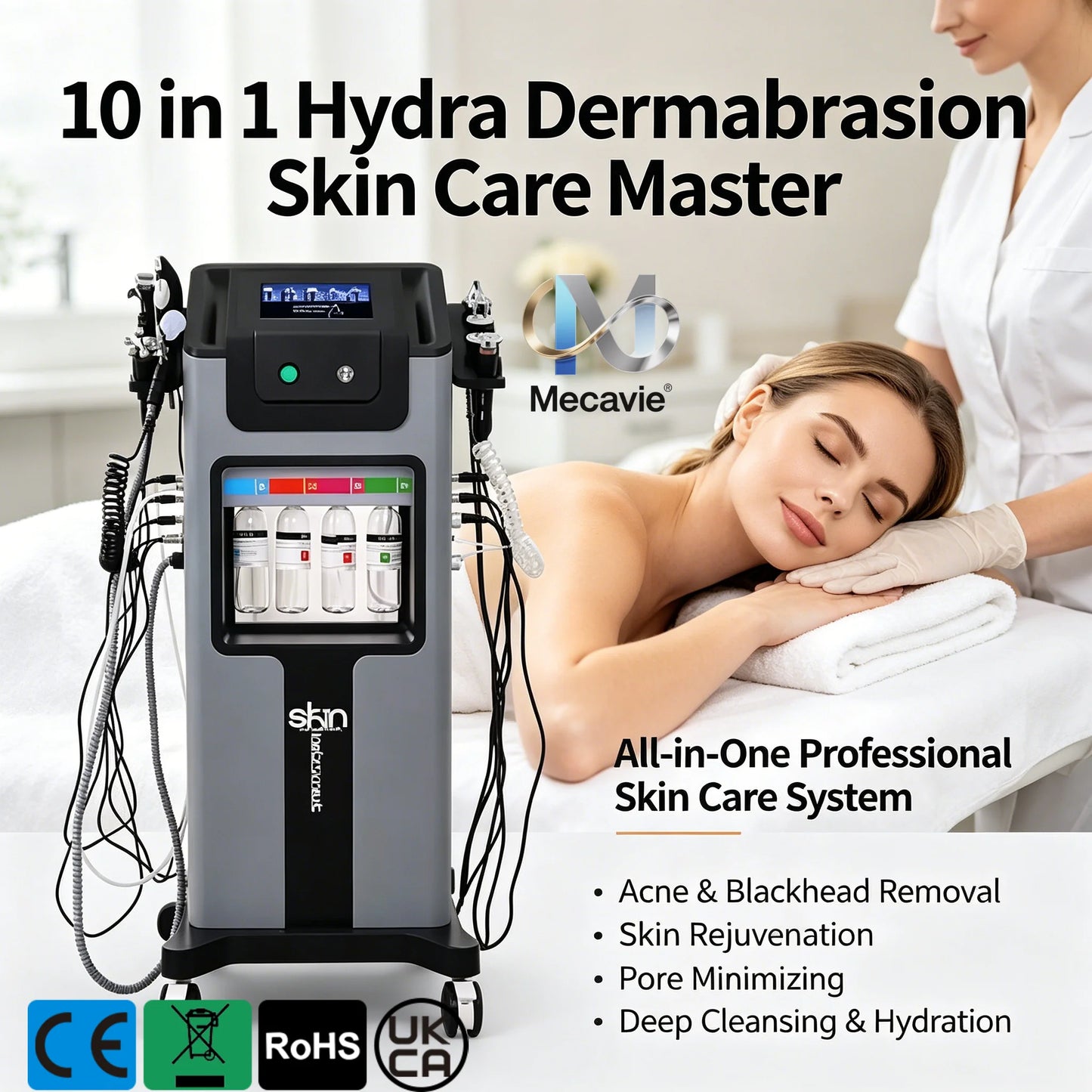 High-Efficacy Spa Skin Care Apparatus 10 in 1 Combined Hydro Dermabrasion and Aqua Peeling Technology It Integrates Deep Facial Cleansing, Skin Tightening, Face Lifting, and Skin Rejuvenation Features Secure Soft Treatment Pr