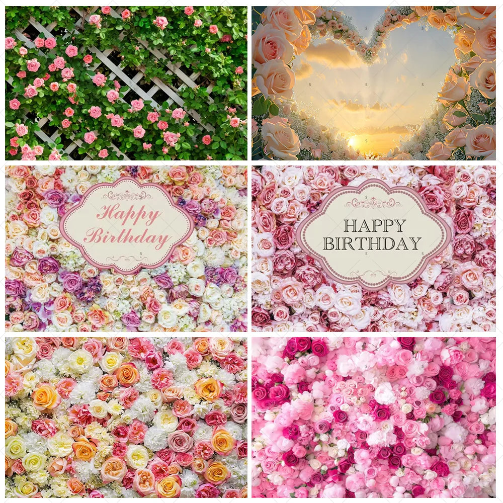 Rose Pink Floral Photography Backdrop Supplies Flower Wall Wedding Birthday Party Decorations Bridal Marriage Background Banner