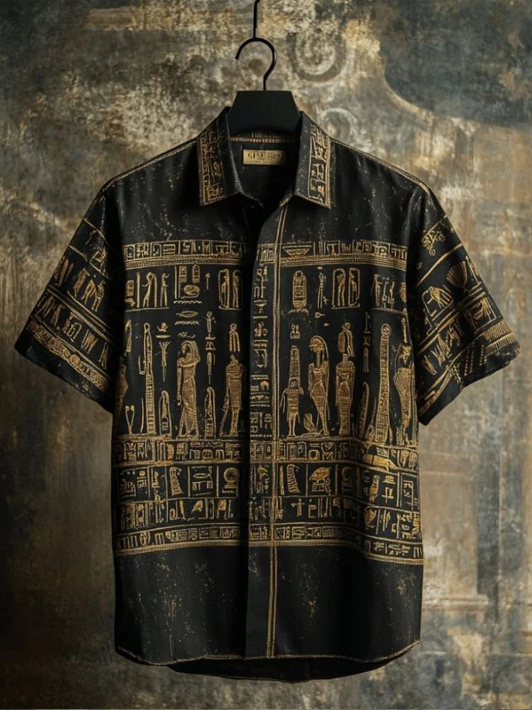Outdoor Streetwear Men's Fashion Shirts Retro-style Ancient Egyptian Printed Men's Shirts Casual Daily Men's Short-sleeved Shirt
