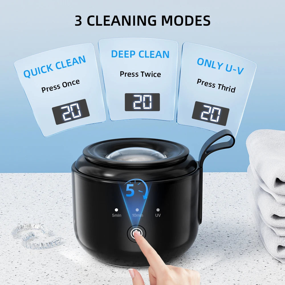 KUNPHY Dental Pod Ultrasonic Retainer Cleaner Machine 200ML with UV 3 Modes for Aligner Nightguard Mouth Guard Oral Dental Care