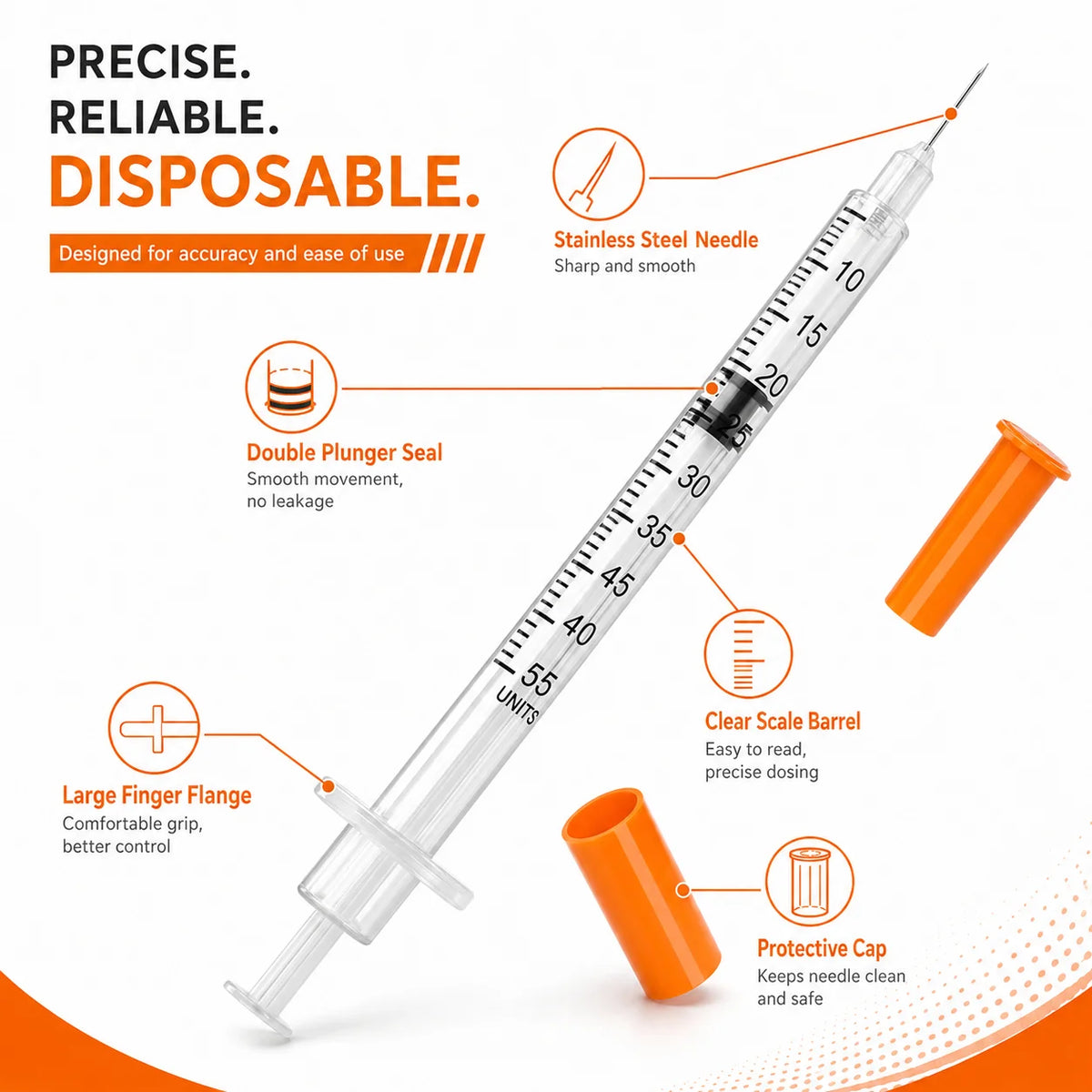 20pcs/100pcs 1ml 0.5ml 30G 31G Pet Animal Dog Cat Disposable Syringe Plastic Veterinary Syringe With Needles Medical Supplies