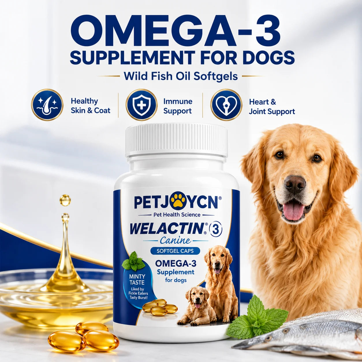 OEM Omega-3 Fish Oil Softgels for Dogs EPA DHA Skin Coat Joint Support Private Label 120 Softgels