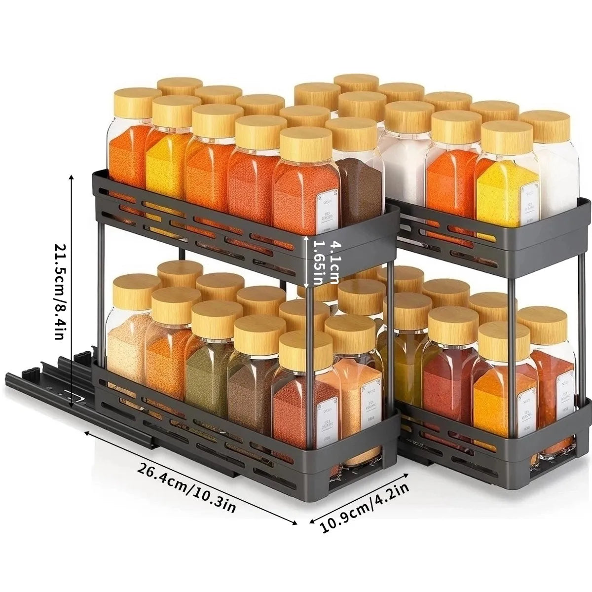 1/2pcs 2 Tier Pull Out Plastic Storage Rack Cabinet Storage Organizer Large Capacity Seasoning Jar Holder Under Sink Organizer