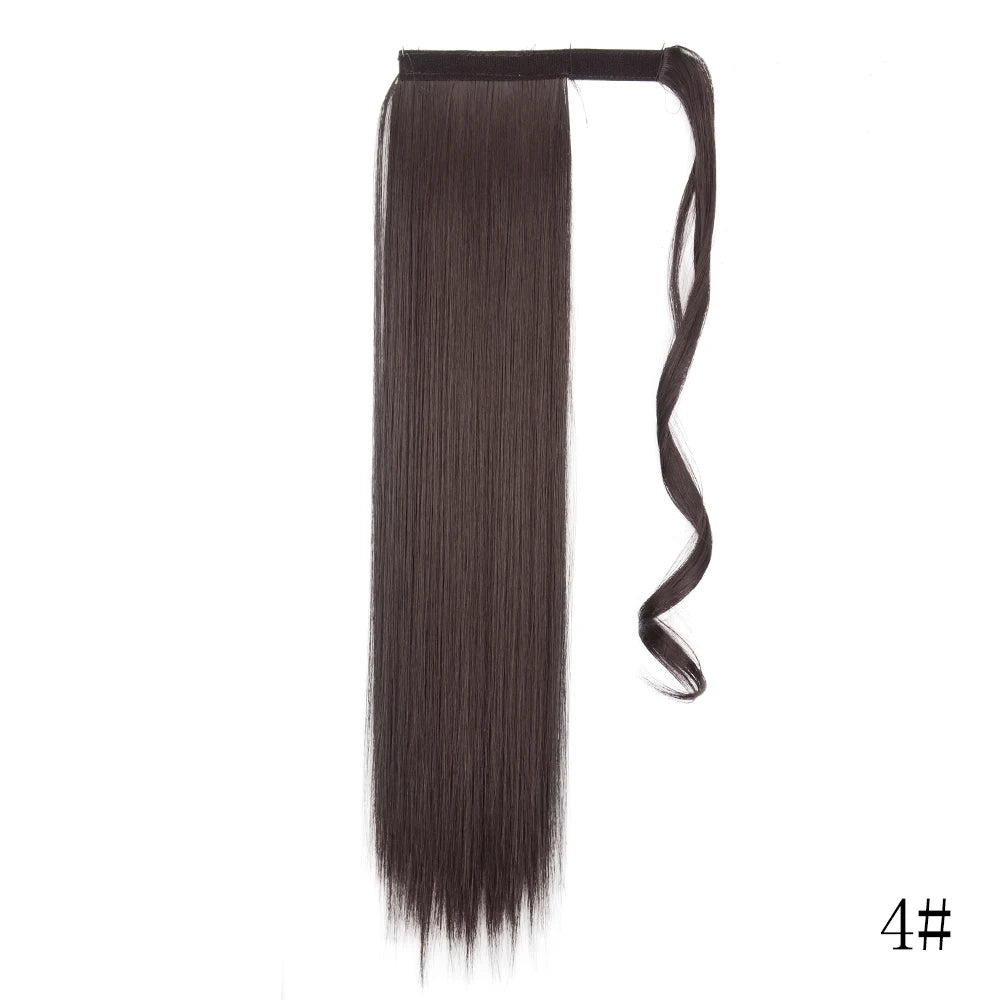 LISI GIRL Synthetic Hair 22''34'' Long Straight Ponytail Wrap Around Ponytail Clip in Hair Extensions Black Hairpiece Headwear