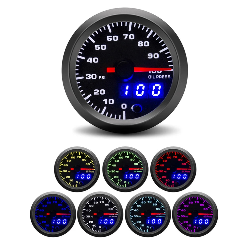 52mm Tachometer PRM Boost Gauge Water Temp Oil Temp Oil Press Voltmeter EGT Gauge AFR Gauge 7 Colors LED Dual Display Car Gauge