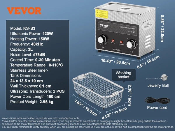 SucceBuy 2/3/6/10/15/30L Ultrasonic Cleaner with Heater Timer for Lab Tools Metal Parts Carburetor Brass Auto Parts Engine Parts