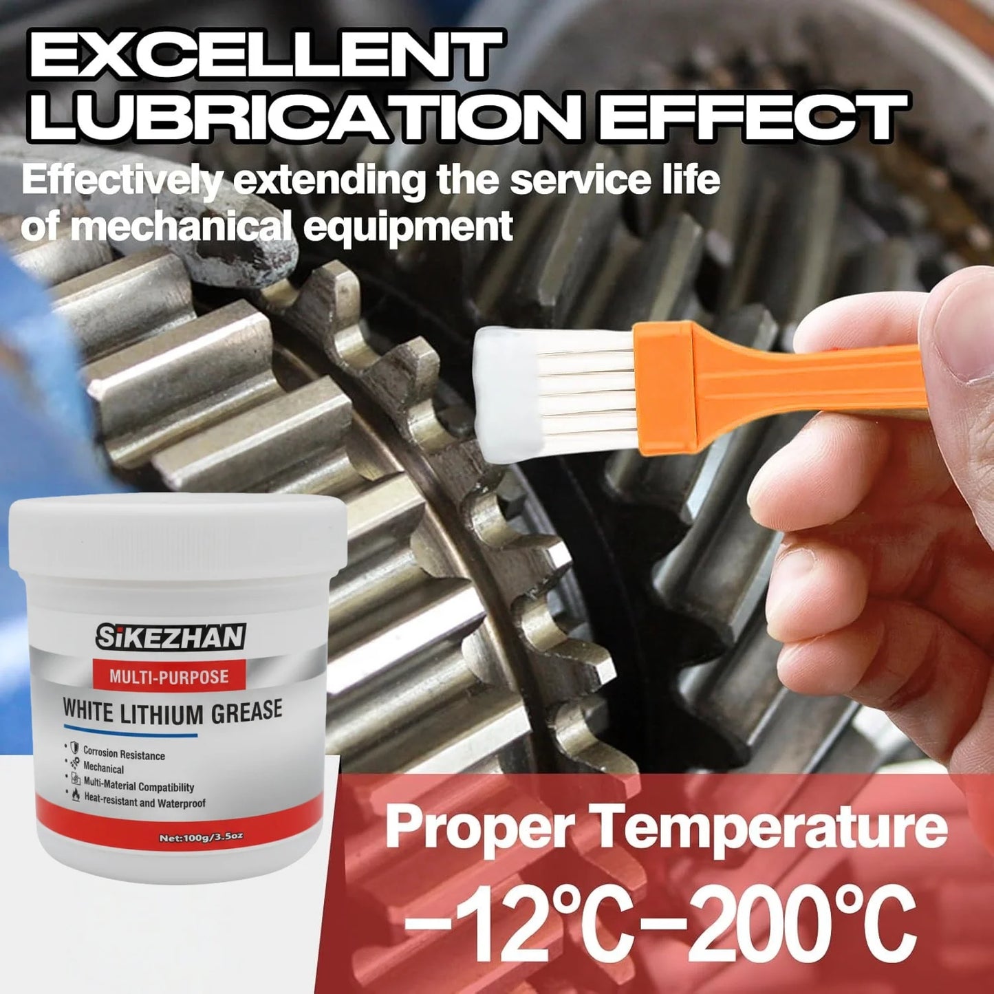 Multi-Purpose White Lithium Grease by SIKEZHAN, Lubricant with Brush for Garage Doors, Bearings & Automotive