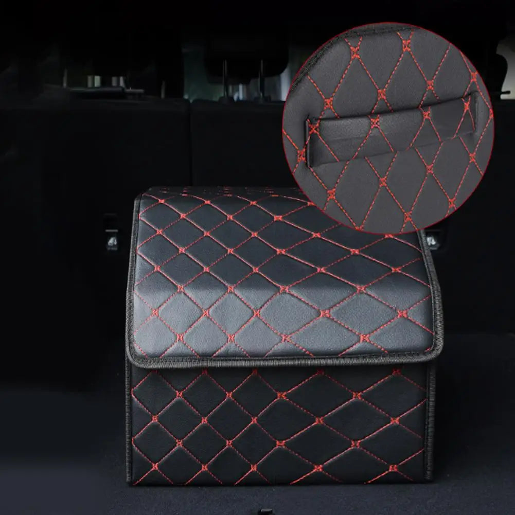 PU Leather Car Trunk Organizer Collapsible Storage Box with Lid Foldable Container Bag Universal Auto Interior Accessories