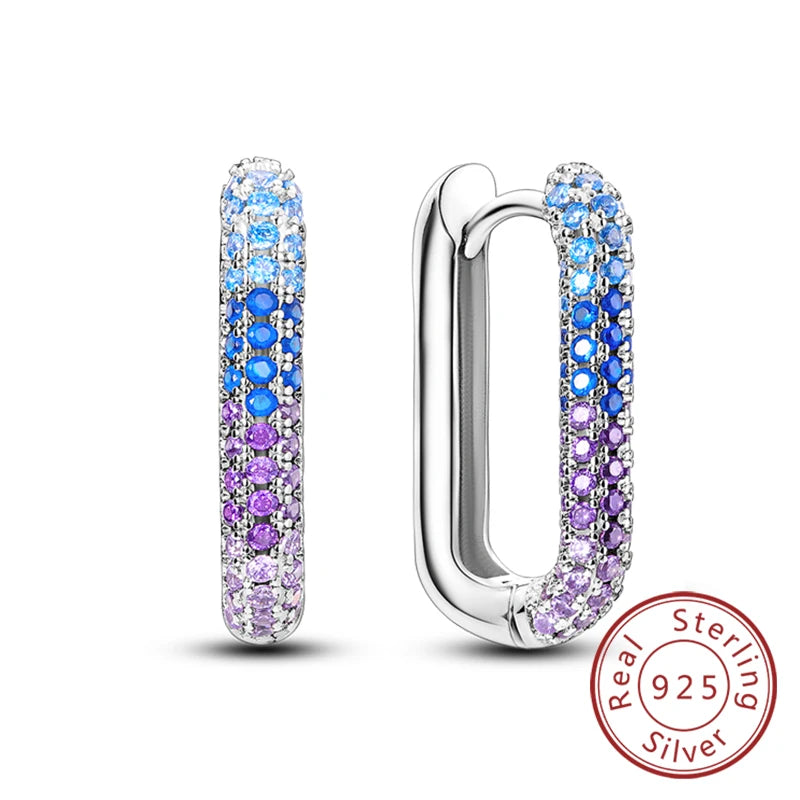 New Original 925 Sterling Silver Hoop Earrings Purple Zircon Flowers Butterflies Studs Earring For Women Wedding Engagement Gift
