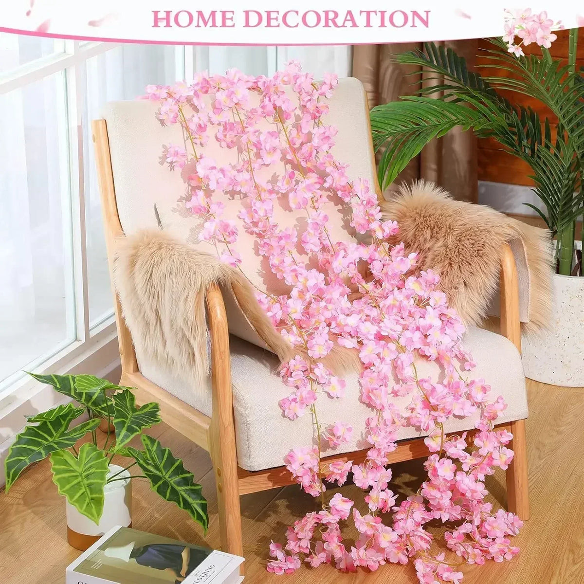1-10PCS 180cm Artificial Cherry Blossom Garland Fake Flower Vine Wall Decoration Wedding Party Backdrop DIY Home Garden Decor