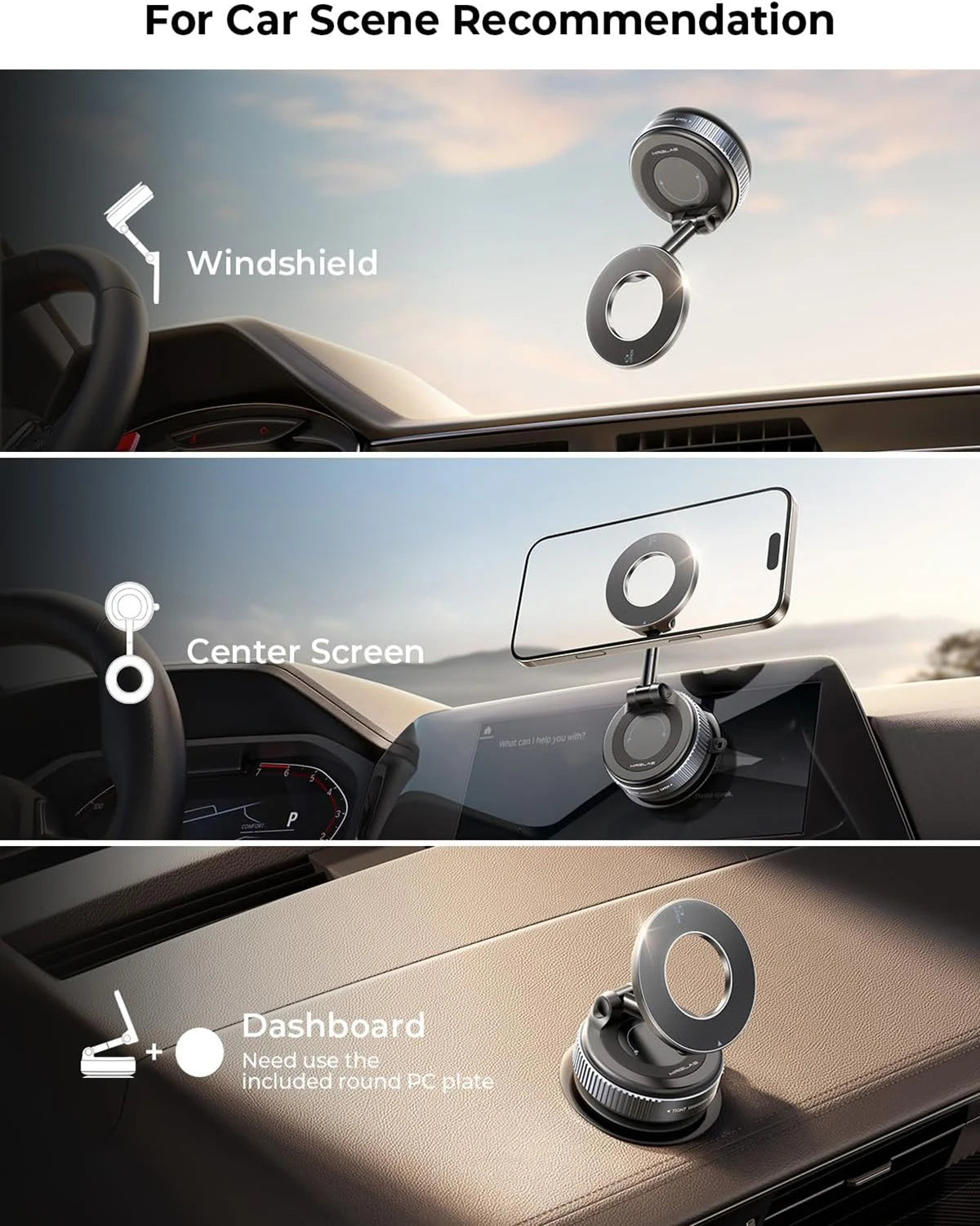 K007/K009 Strong Magnetic Car Phone Holder Foldable Design 360° Adjustable Vacuum Mount for Car/Desk/Bathroom/Universal Use