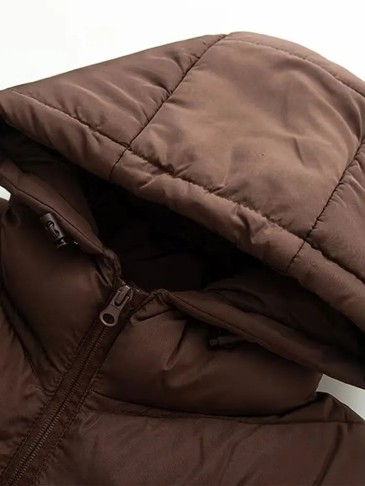 TFAFXY Casual Chic Women Jackets Hooded Zipper Loose Thick Splicing Cotton Coats New Fashion 2025 Autumn Winter Outwears
