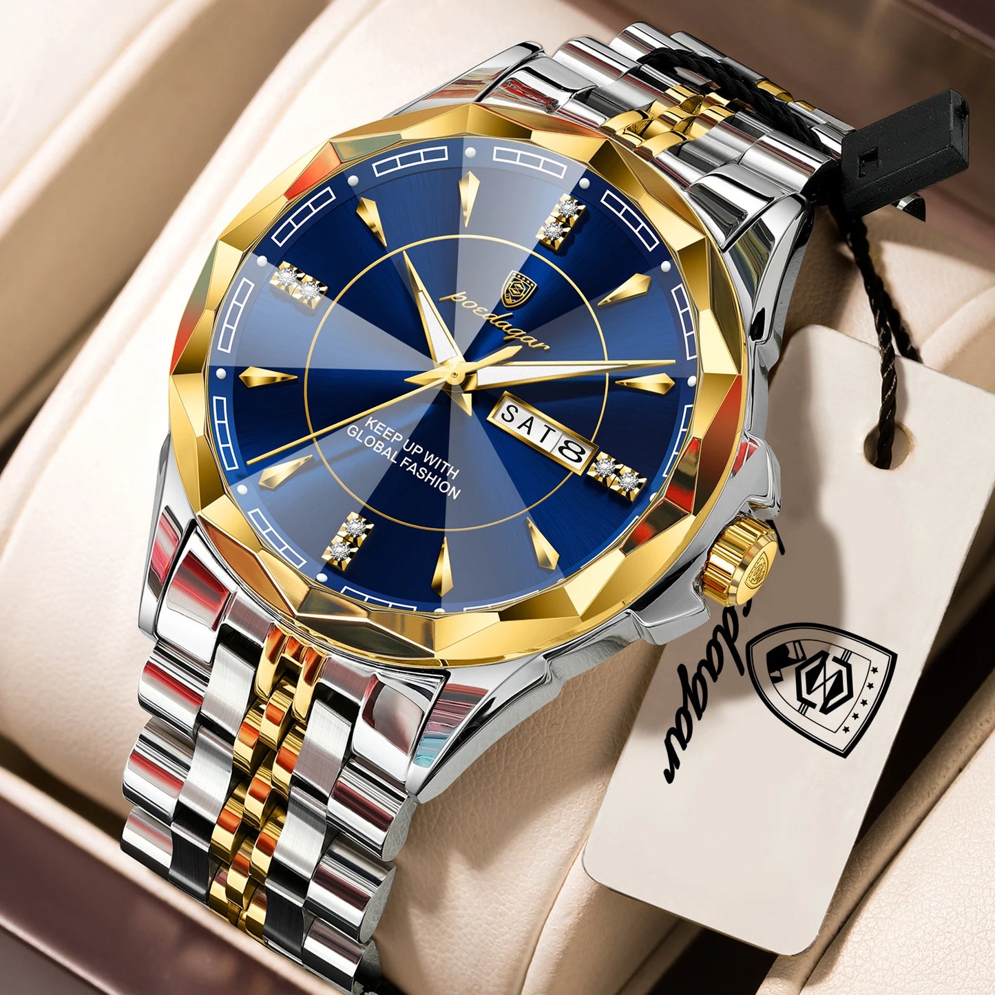 POEDAGAR Top Business Man Wristwatch Waterproof Luminous Luxury Men Clock Date Week Stainless Steel Fashion Men's Quartz Watches