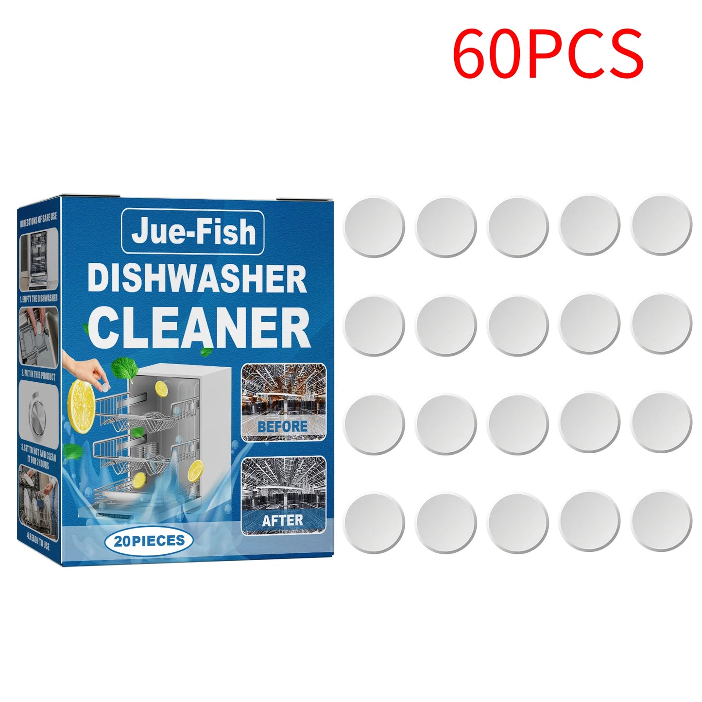 20/40/60PCS Dishwasher Cleaner Tablets - Deep Clean & Deodorize for Built-in/Desktop Dishwashers - Remove Grease Limescale