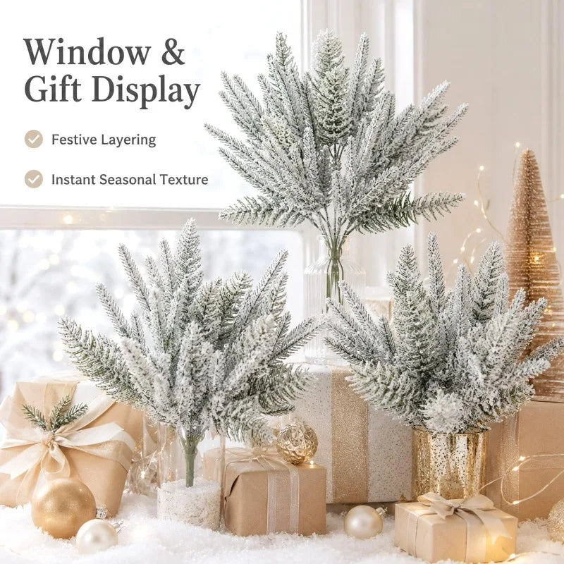 Artificial Christmas Pine Branches Snow Pines Needles Fake Plant Garland Decor DIY Xmas Tree Hanging Pendant Party Supplies