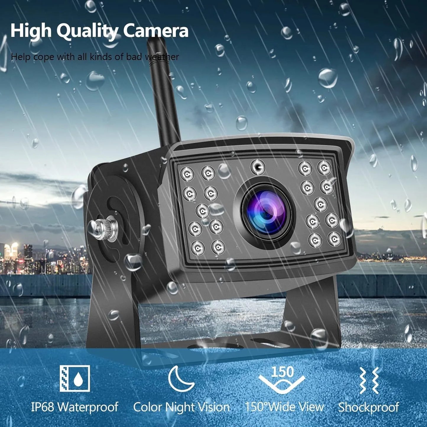 2.5G WiFi HD 720P 50M Wireless Car Rear View Camera For Truck Trailer Bus RV IOS Android 150° Night Vision DVR Recorder