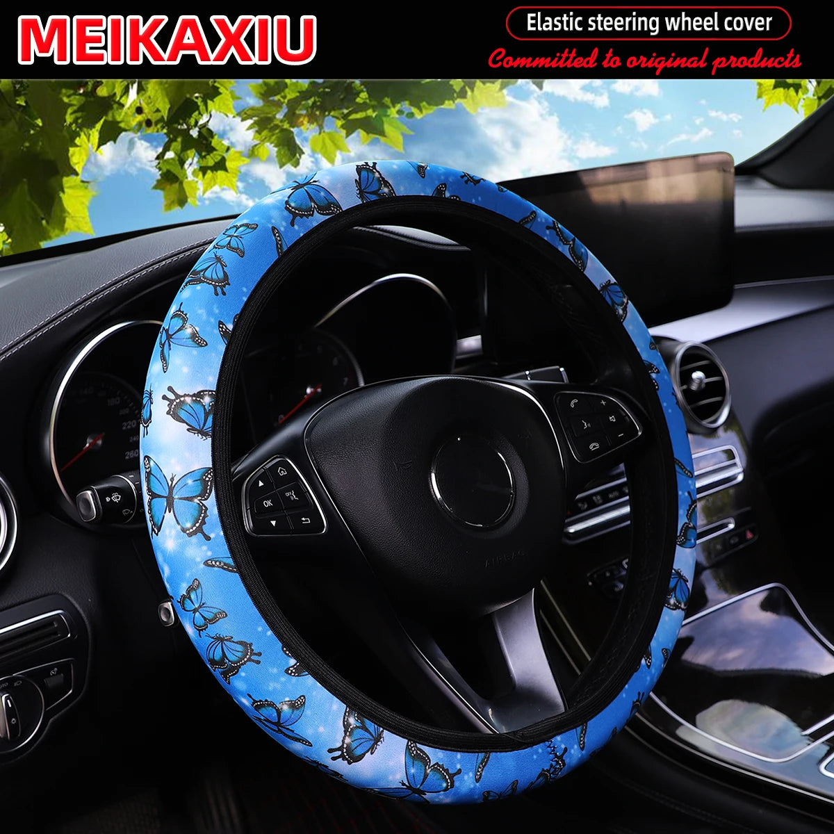 16 styles of cow Daisy red and white flower Panda diving material elastic car steering wheel covers without inner rings