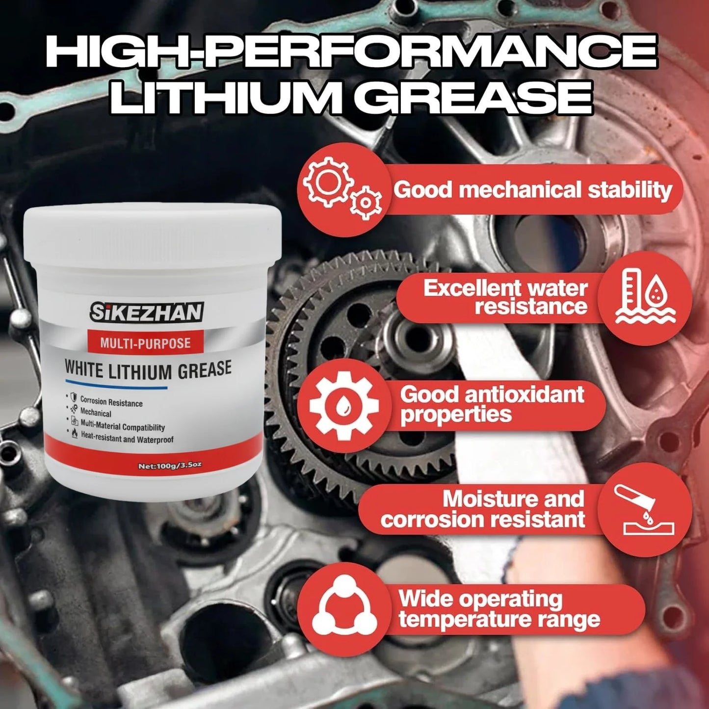 Multi-Purpose White Lithium Grease by SIKEZHAN, Lubricant with Brush for Garage Doors, Bearings & Automotive