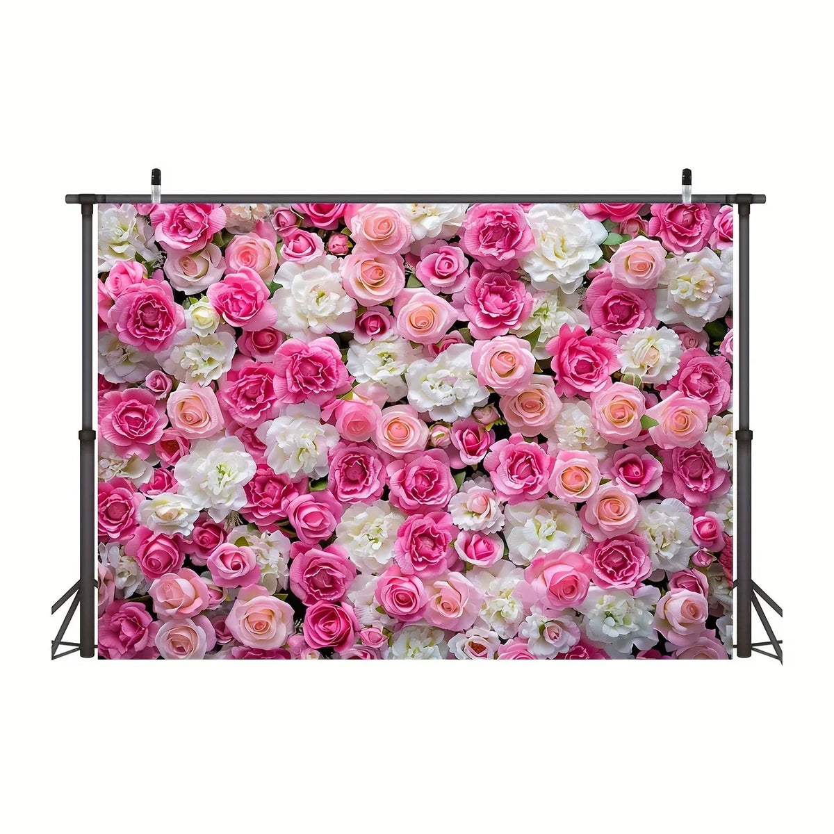 Flower wall background Banner Polyester photography pink and white rose portrait in spring,suitable for weddings, bridal parties
