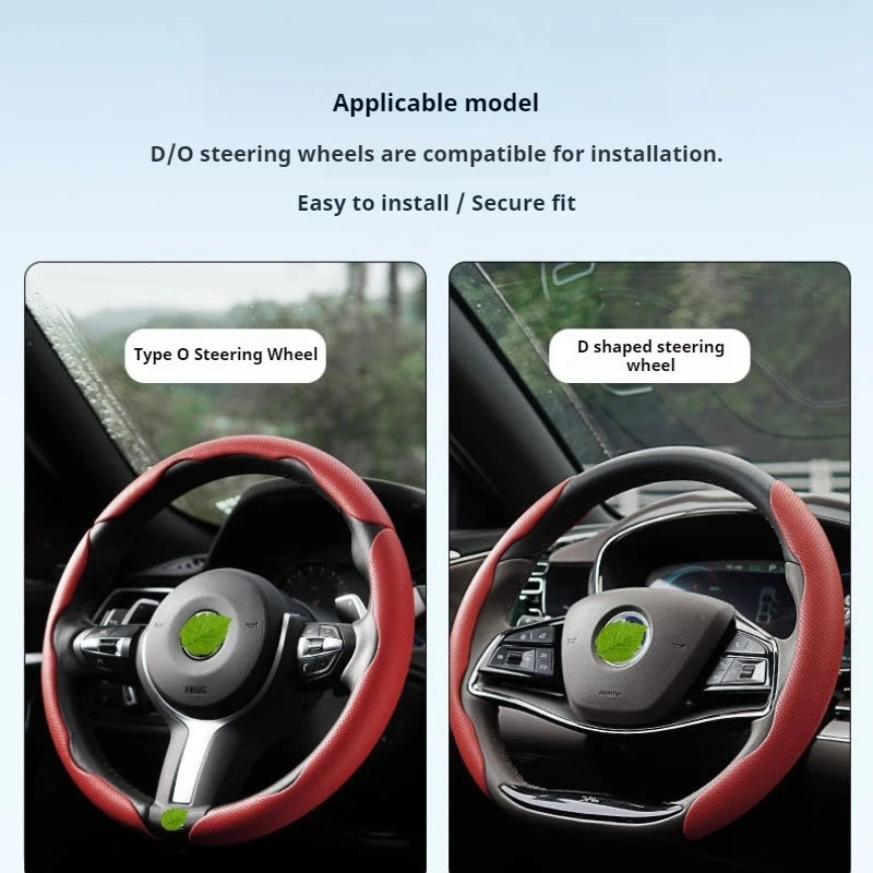 Universal D-shaped Round Car Steering Wheel Cover Ventilation Hole Leather Absorb Sweat Anti-slip Decoration Accessories 15inch