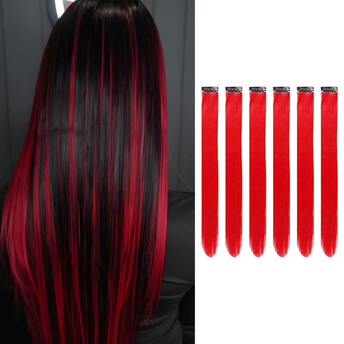 6 PCS Clip In Hair Extensions 22 Inch Long Straight Heat Resistant Synthetic Hair Highlights, Easy to Use Colorful Hairpieces