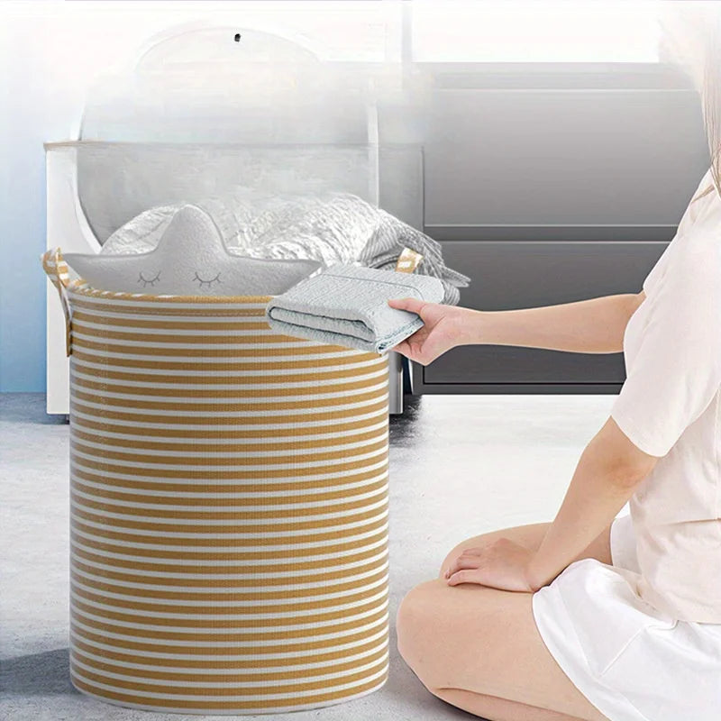 Foldable Minimalist Striped Laundry Basket Multi Use Collapsible Storage Organizer for Bathroom Bedroom Toy Clothes Home 1 Pack