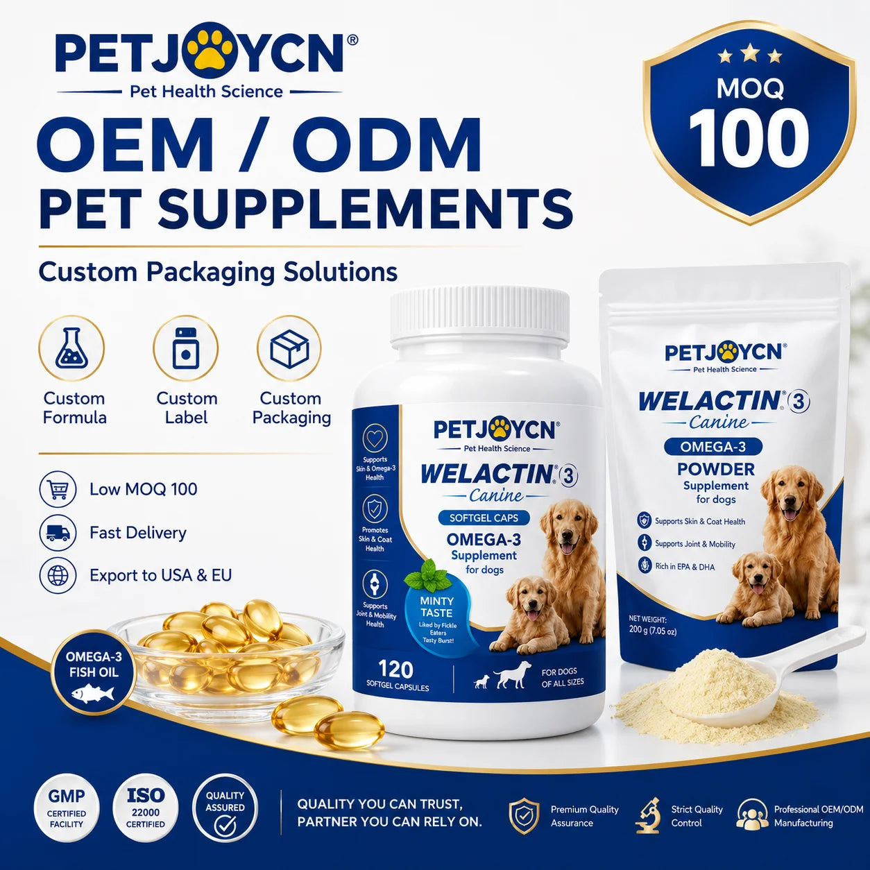 OEM Omega-3 Fish Oil Softgels for Dogs EPA DHA Skin Coat Joint Support Private Label 120 Softgels