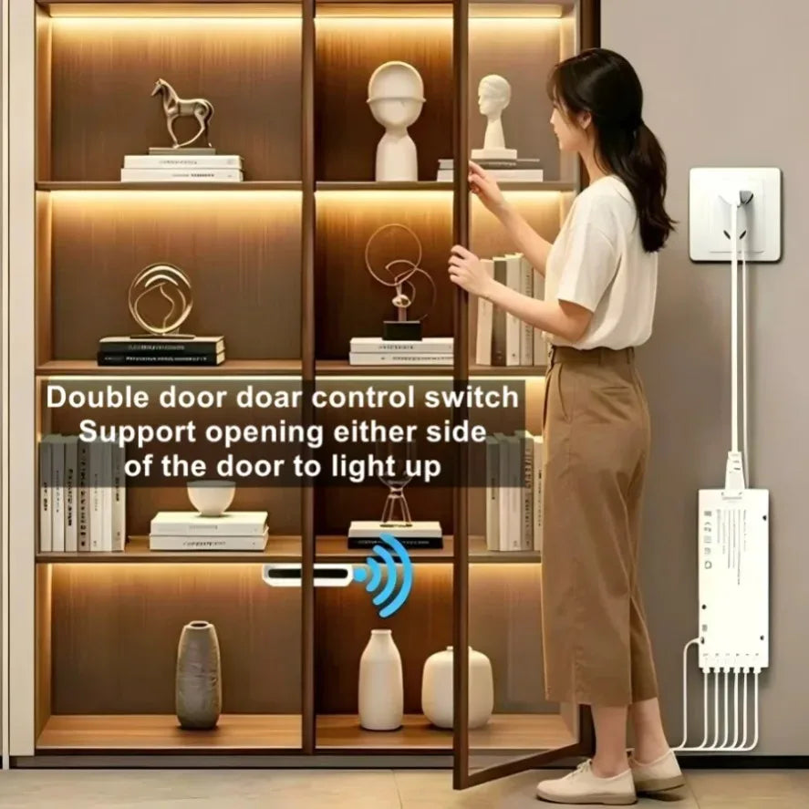 1~6PCS LED Strip Light Door-opening Sensor Sync Control Wine Cabinet Wardrobe Closet Decor Under Cabinet Collection Display Lamp
