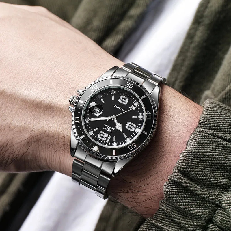 New Fashion Stainless Steel men quartz wristwatches Gold Sliver Luxury Brand Top Quality Men Quartz Watch Relogio（without box）
