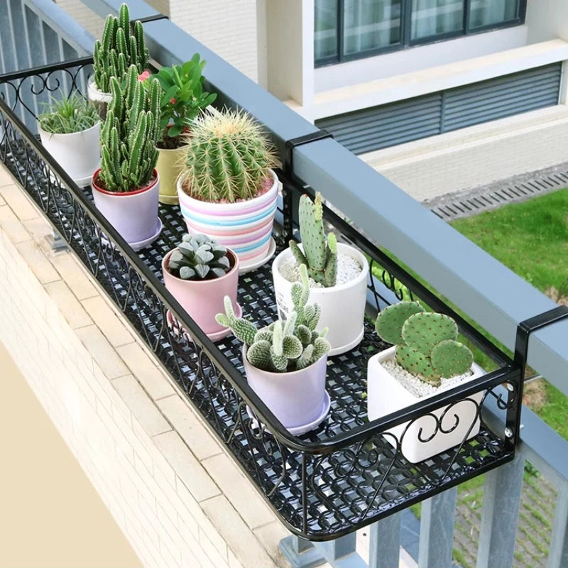 Balcony Flower Holder Hanging Planter Bracket for Railing Vertical Plant Shelves for Succulents Outdoor Gardening Storage Rack