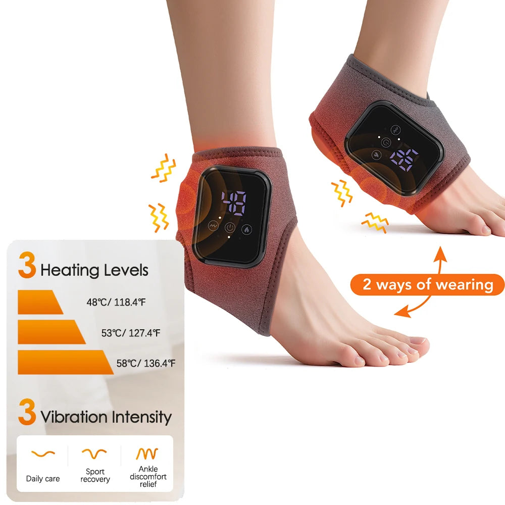 1 Pair Portable Vibration Ankle Support Brace Hot Compress Foot Massager with Heating Pad for Arch & Foot Comfort