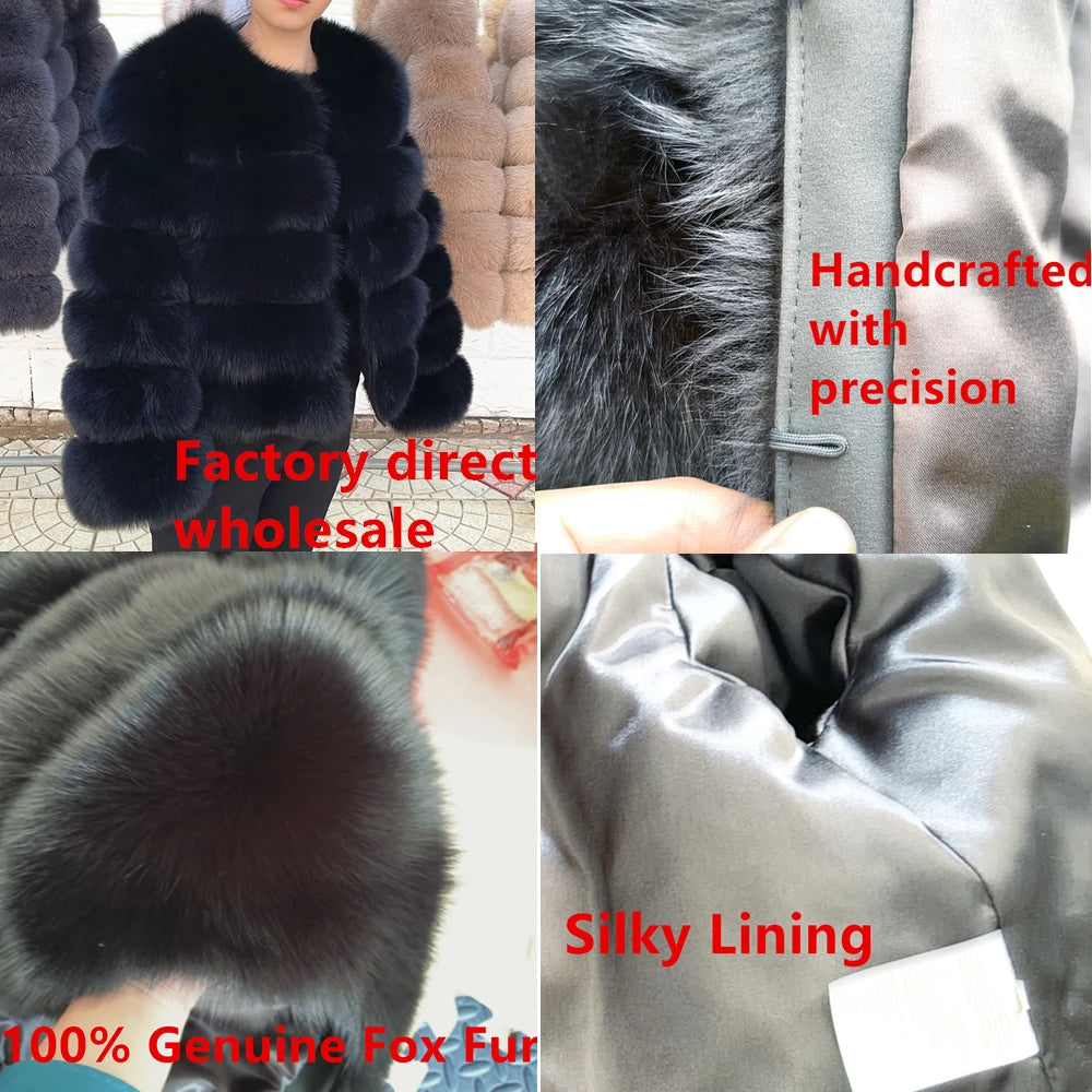 QUEENTINA Fox Fur Coat Real Winter Women'S Fashion Brown 2025 Leather And Skin Clothing Natural New In Coats & Jackets Outerwear