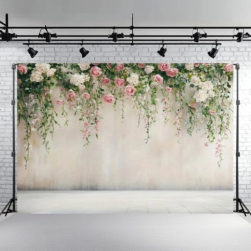 Rose Floral Background Summer Party Banner Flower Wall Wedding Birthday Decorations Bridal Marriage Backdrop Photography Studio