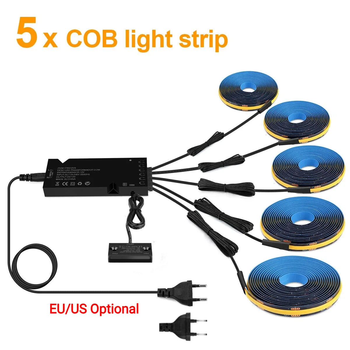 1-10PCS Black COB LED Strip Lights With Double Door Sensor Switch Kit 12V Cabinet Lighting for Kitchen Wardrobe Closet