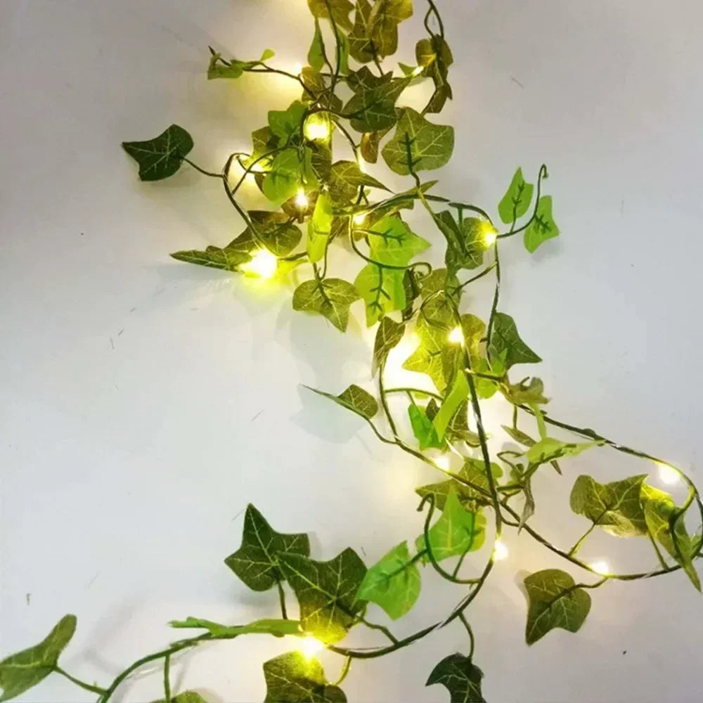 Green Leaf String Lights 5/10M Artificial Ivy Vine Fairy Light Wedding Party Decoration Christmas Home Decor Wall Plant