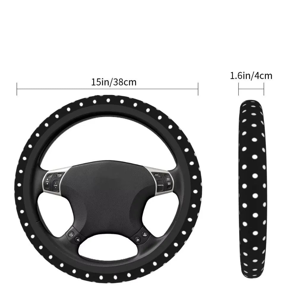 Polka Dot Pattern Steering Wheel Cover Leather Material Comfortable Hand Feel Car Protective Sleeve Easy To Install Stylish Look