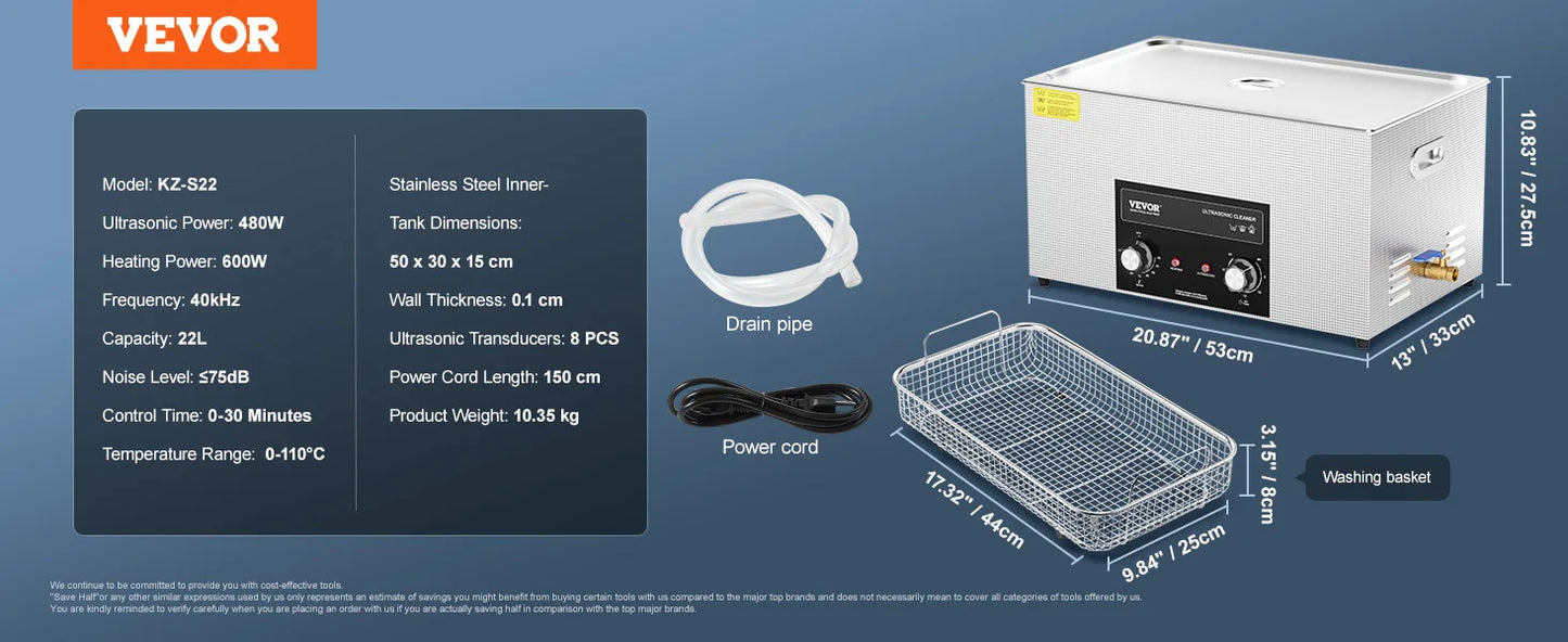 SucceBuy 2/3/6/10/15/30L Ultrasonic Cleaner with Heater Timer for Lab Tools Metal Parts Carburetor Brass Auto Parts Engine Parts