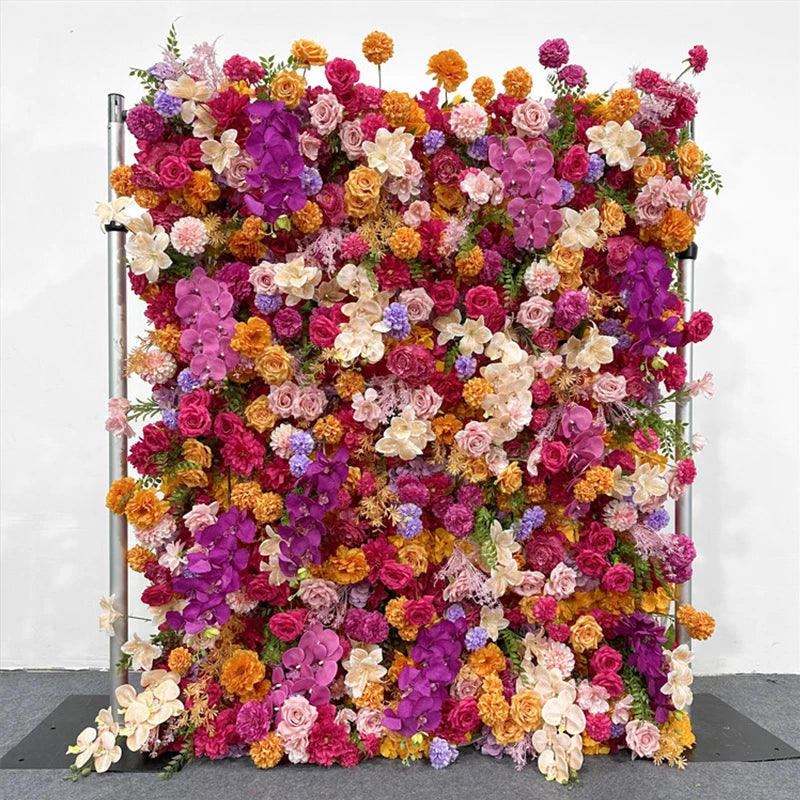 Luxur white Rose Roll Up Cloth 5D Flower Wall Arrangement Wedding Backdrop Decor Hanging Curtain Green Plants Wall Party Props