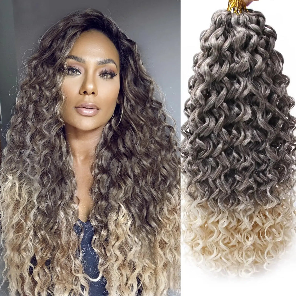 18" GoGo Curl Crochet Hair Extensions for Black Women Beach Curl Bohemian Deep Wave Braiding Hair Synthetic Braids