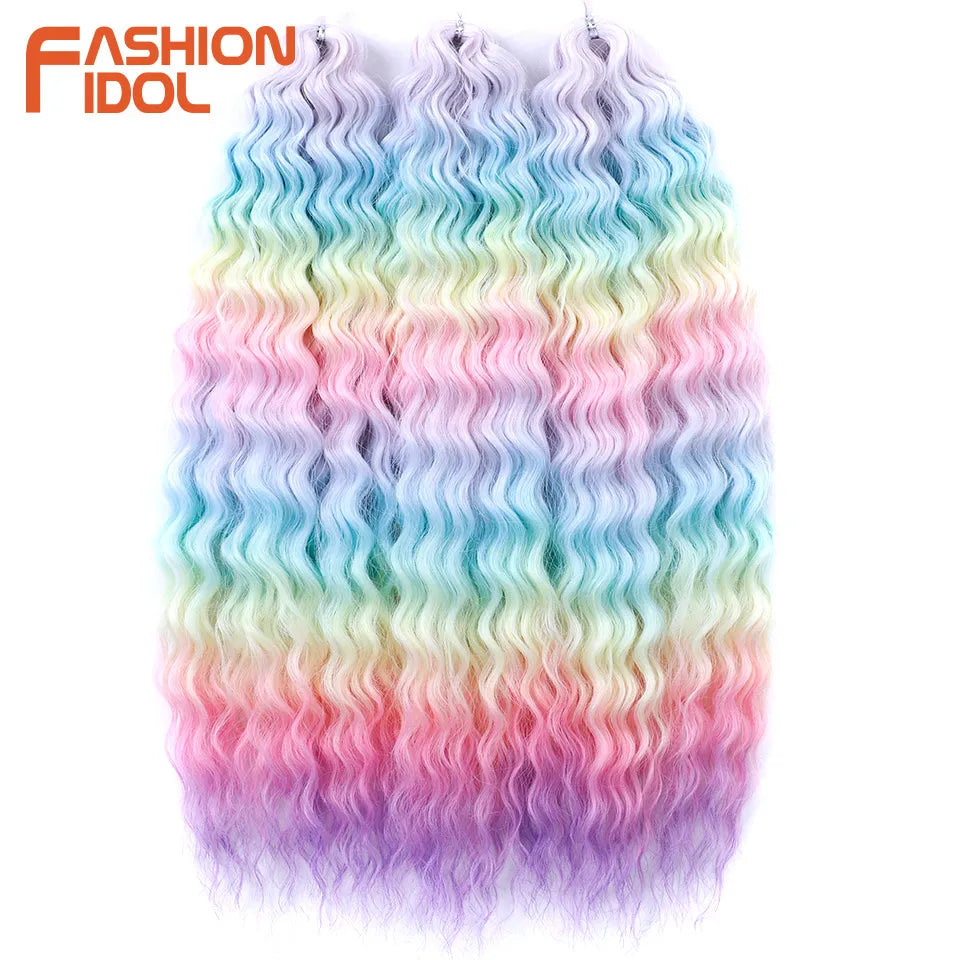 LOVE ME 22 Inch 300g/3pcs Ariel Curl Hair Water Wave Twist Crochet Hair Synthetic Ombre Rainbow Color Braiding Hair Extensions