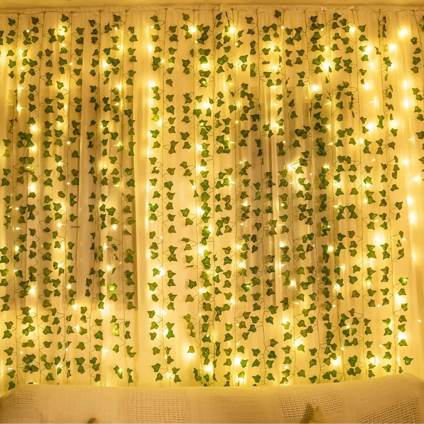 2 Meters LED light string Artificial Green Leaf Vine Home Festival Wedding Bridal garden Hanging green plants party Decoration