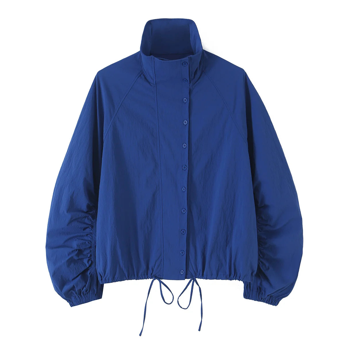 TFMLN Vintage Blue Single Breasted Jackets For Women 2026 Autumn New Chic Causal Folds Sleeve Stand Collar Coats High Street Top