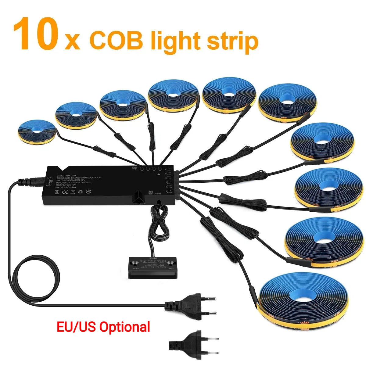 1-10PCS Black COB LED Strip Lights With Double Door Sensor Switch Kit 12V Cabinet Lighting for Kitchen Wardrobe Closet