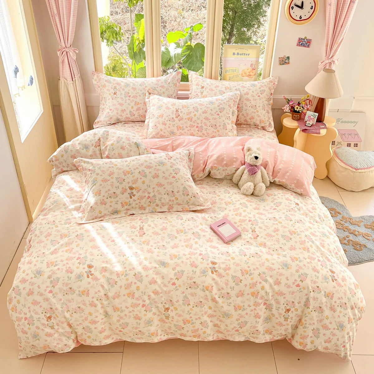 High Quality 100% Cotton Floral Duvet Cover Set Soft Breathable Queen King Bedding Set with Quilt Cover Fitted Sheet Pillowcases
