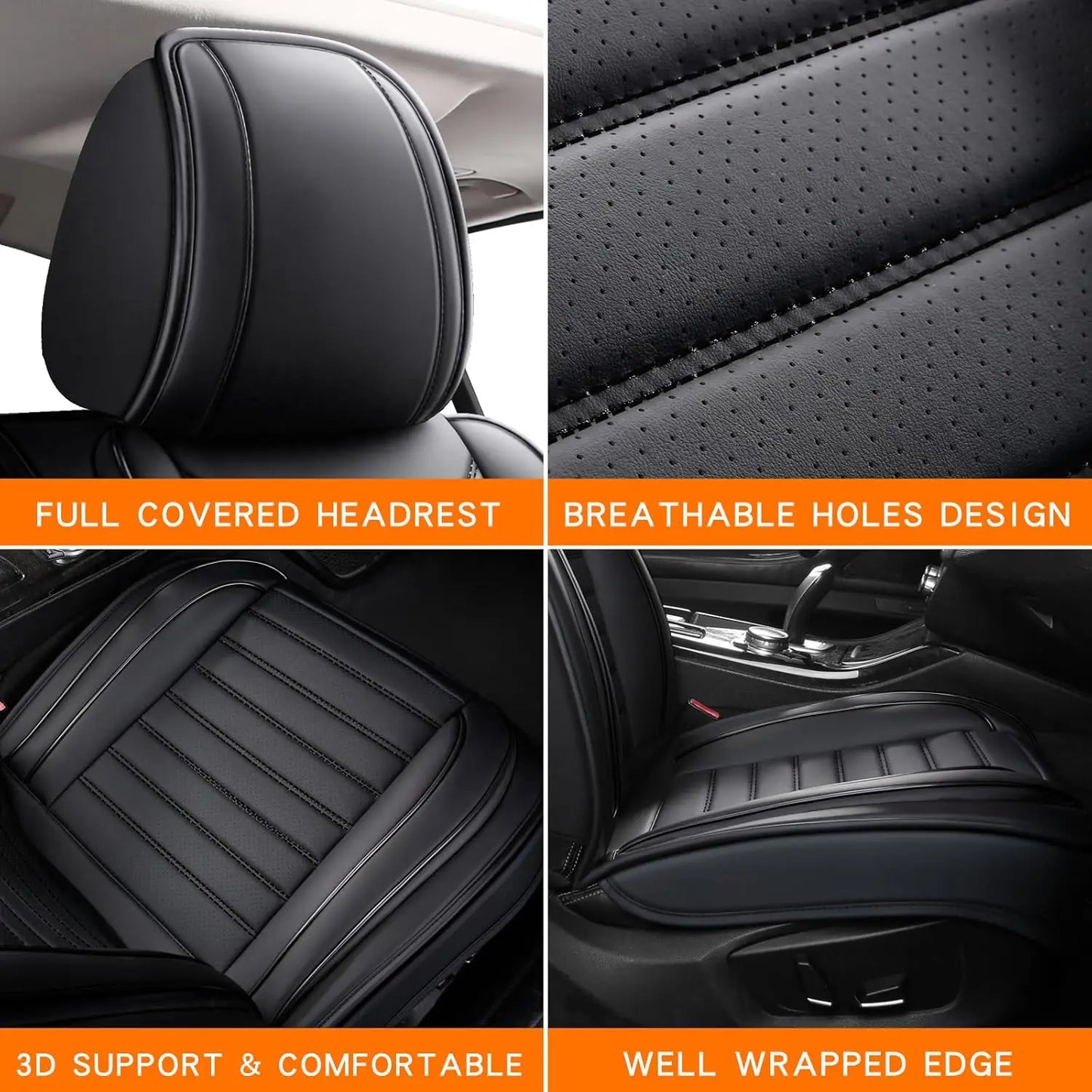 5pcs Full Set Car Seat Covers PU Leather Front Rear Seat Bench Protector Four Season Universal Fit Most Car Sedan SUV